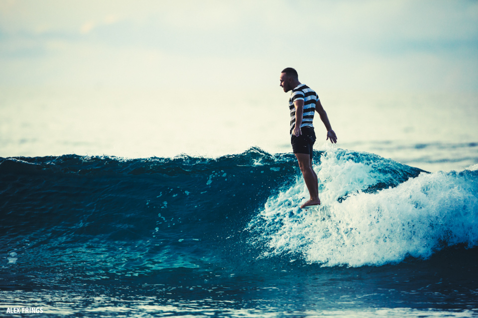 Matt Chojnacki hanging ten on his McTavish Surf longboard